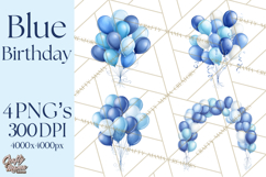 Blue Birthday Clipart, Festive Party Decorations PNG Product Image 1