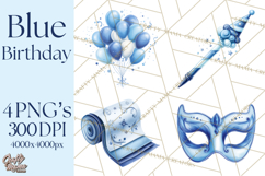 Blue Birthday Clipart, Festive Party Decorations PNG Product Image 1