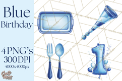Blue Birthday Clipart, Festive Party Decorations PNG Product Image 1