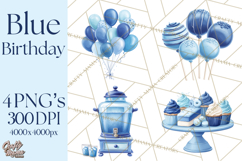 Blue Birthday Clipart, Festive Party Decorations PNG Product Image 1