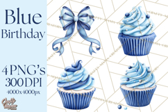 Blue Birthday Clipart, Festive Party Decorations PNG Product Image 1