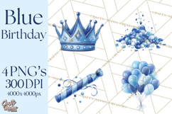 Blue Birthday Clipart, Festive Party Decorations PNG Product Image 1