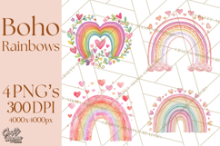 Valentine Boho Rainbow Clipart, Romantic Heart Rainbows PNG Product Image 1