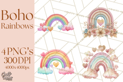 Valentine Boho Rainbow Clipart, Romantic Heart Rainbows PNG Product Image 1