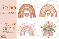 Valentine Boho Rainbow Clipart, Romantic Heart Rainbows PNG Product Image 1
