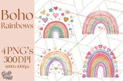 Valentine Boho Rainbow Clipart, Romantic Heart Rainbows PNG Product Image 1