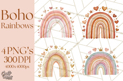 Valentine Boho Rainbow Clipart, Romantic Heart Rainbows PNG Product Image 1