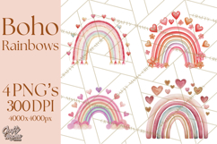Valentine Boho Rainbow Clipart, Romantic Heart Rainbows PNG Product Image 1