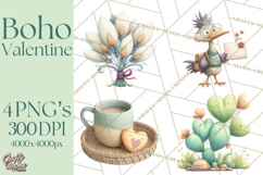 Boho Valentine Cactus Clipart PNG, Desert Romance Clip Art Product Image 1