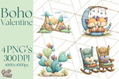 Boho Valentine Cactus Clipart PNG, Desert Romance Clip Art Product Image 1