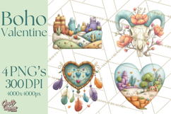 Boho Valentine Cactus Clipart PNG, Desert Romance Clip Art Product Image 1