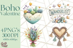 Boho Valentine Cactus Clipart PNG, Desert Romance Clip Art Product Image 1