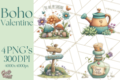 Boho Valentine Cactus Clipart PNG, Desert Romance Clip Art Product Image 1