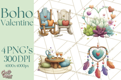 Boho Valentine Cactus Clipart PNG, Desert Romance Clip Art Product Image 1