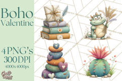 Boho Valentine Cactus Clipart PNG, Desert Romance Clip Art Product Image 1