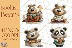 Bookish Bears PNG Clipart, Cozy Bear Reading, Cute Cartoon Product Image 1