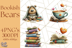 Bookish Bears PNG Clipart, Cozy Bear Reading, Cute Cartoon Product Image 1