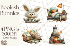Bookish Bunnies PNG Clipart, Cozy Bunny Reading Product Image 1