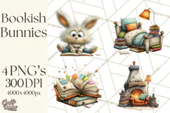 Bookish Bunnies PNG Clipart, Cozy Bunny Reading Product Image 1