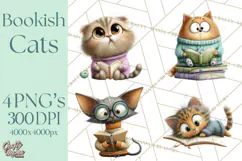 Bookish Cat Clipart, Cozy Reading Cats PNG, Cute Sweater Cat Product Image 1