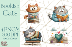 Bookish Cat Clipart, Cozy Reading Cats PNG, Cute Sweater Cat Product Image 1