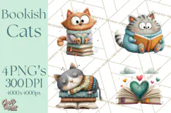 Bookish Cat Clipart, Cozy Reading Cats PNG, Cute Sweater Cat Product Image 1