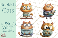 Bookish Cat Clipart, Cozy Reading Cats PNG, Cute Sweater Cat Product Image 1