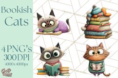 Bookish Cat Clipart, Cozy Reading Cats PNG, Cute Sweater Cat Product Image 1