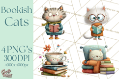 Bookish Cat Clipart, Cozy Reading Cats PNG, Cute Sweater Cat Product Image 1