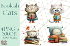 Bookish Cat Clipart, Cozy Reading Cats PNG, Cute Sweater Cat Product Image 1