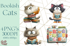 Bookish Cat Clipart, Cozy Reading Cats PNG, Cute Sweater Cat Product Image 1
