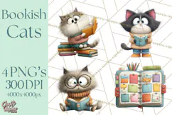 Bookish Cat Clipart, Cozy Reading Cats PNG, Cute Sweater Cat Product Image 1