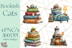 Bookish Cat Clipart, Cozy Reading Cats PNG, Cute Sweater Cat Product Image 1