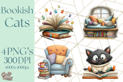 Bookish Cat Clipart, Cozy Reading Cats PNG, Cute Sweater Cat Product Image 1