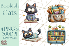 Bookish Cat Clipart, Cozy Reading Cats PNG, Cute Sweater Cat Product Image 1