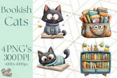 Bookish Cat Clipart, Cozy Reading Cats PNG, Cute Sweater Cat Product Image 1