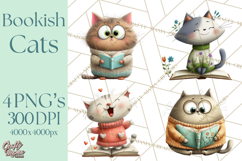 Bookish Cat Clipart, Cozy Reading Cats PNG, Cute Sweater Cat Product Image 1