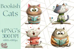 Bookish Cat Clipart, Cozy Reading Cats PNG, Cute Sweater Cat Product Image 1