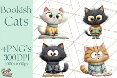 Bookish Cat Clipart, Cozy Reading Cats PNG, Cute Sweater Cat Product Image 1