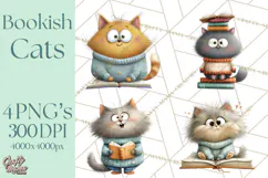 Bookish Cat Clipart, Cozy Reading Cats PNG, Cute Sweater Cat Product Image 1