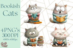 Bookish Cat Clipart, Cozy Reading Cats PNG, Cute Sweater Cat Product Image 1