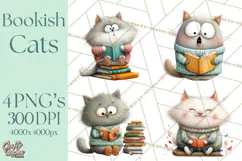 Bookish Cat Clipart, Cozy Reading Cats PNG, Cute Sweater Cat Product Image 1
