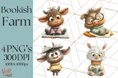 Farm Animals PNG Clipart, Cozy Reading Animals, Cute Cartoon Product Image 1