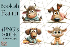 Farm Animals PNG Clipart, Cozy Reading Animals, Cute Cartoon Product Image 1