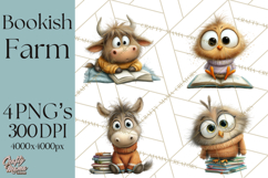 Farm Animals PNG Clipart, Cozy Reading Animals, Cute Cartoon Product Image 1