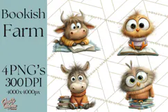 Farm Animals PNG Clipart, Cozy Reading Animals, Cute Cartoon Product Image 1