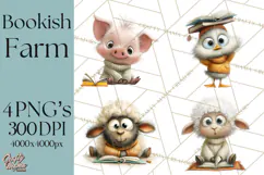 Farm Animals PNG Clipart, Cozy Reading Animals, Cute Cartoon Product Image 1