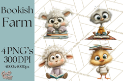 Farm Animals PNG Clipart, Cozy Reading Animals, Cute Cartoon Product Image 1