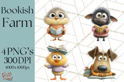 Farm Animals PNG Clipart, Cozy Reading Animals, Cute Cartoon Product Image 1