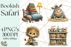 Safari Animals PNG Clipart, Cozy Reading Animals Product Image 1